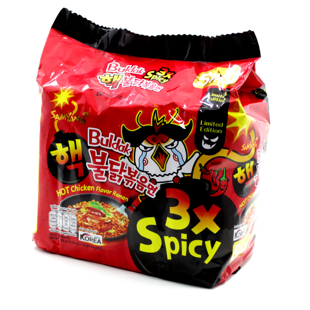 Kit Lamen Coreano Super Picante Spicy 3X Buldak Hot Chicken Flavor Ramen 140g - 5 pacotes