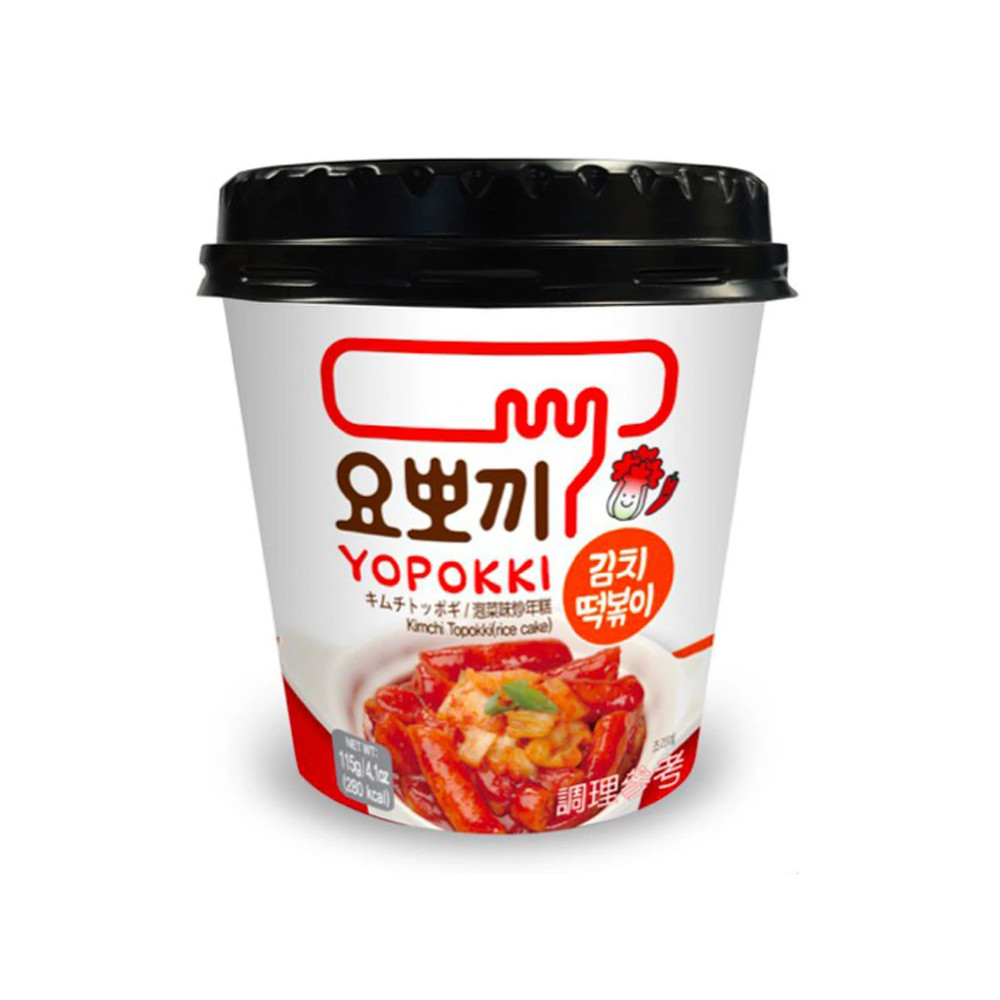 Yopokki Bolinho de Arroz Coreano Instantâneo sabor Kimchi Picante Topokki Copo 115 gramas