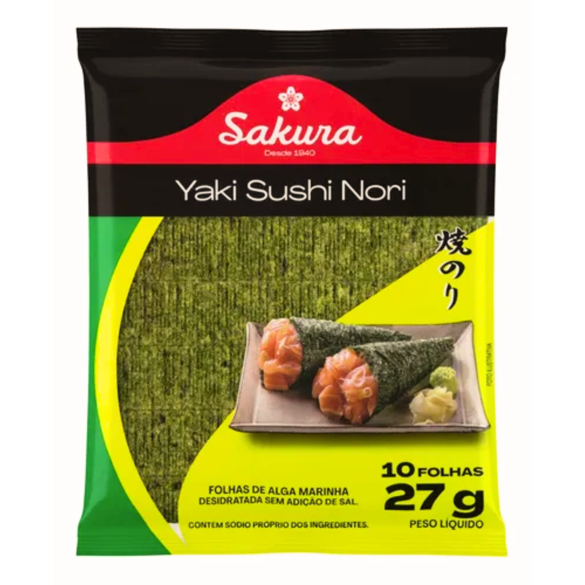 Alga Marinha Nori para Sushi e Temaki com 10 Folhas Sakura - 27 gramas