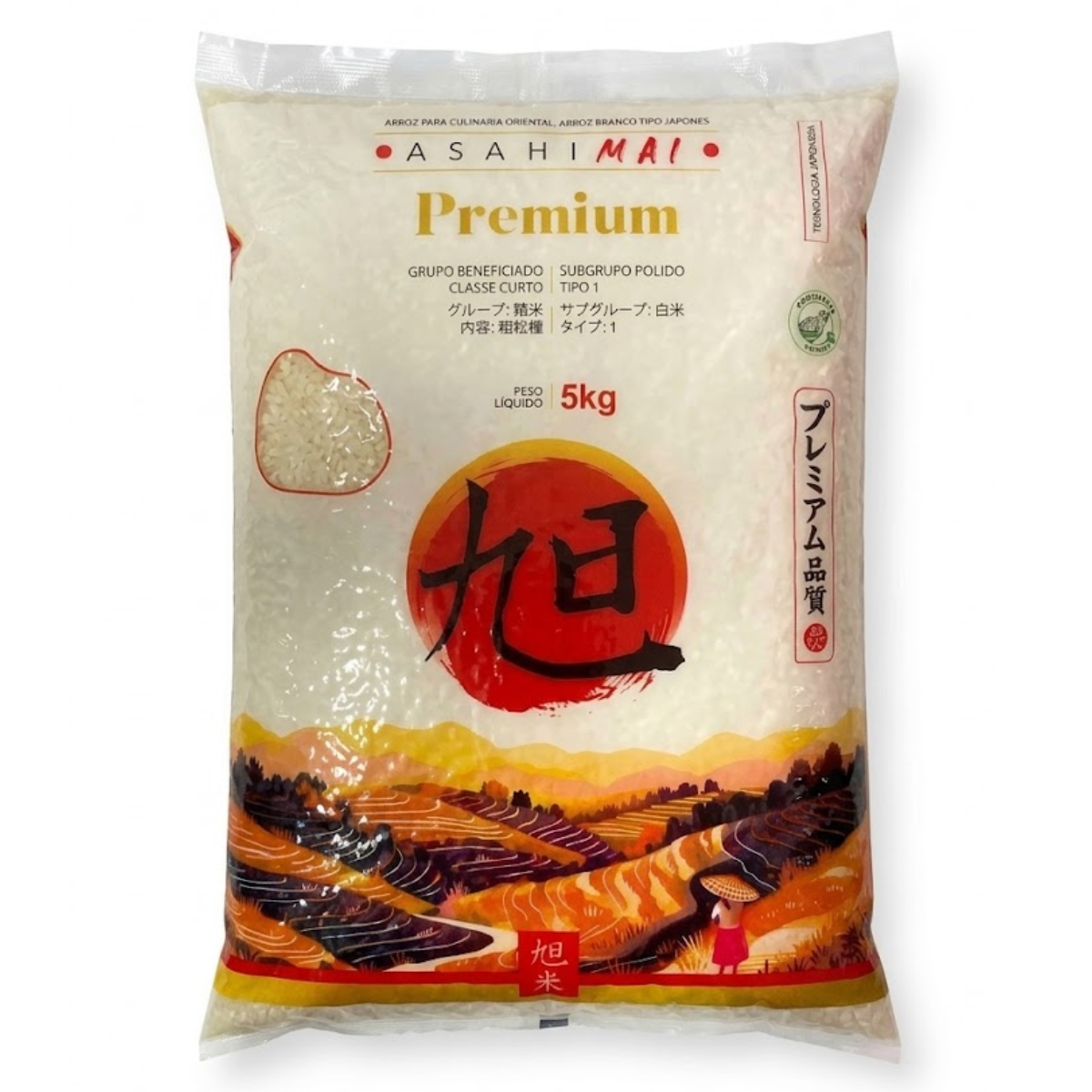 Arroz para Culinária Oriental Branco Tipo Japonês AsahiMai Premium - 5kg