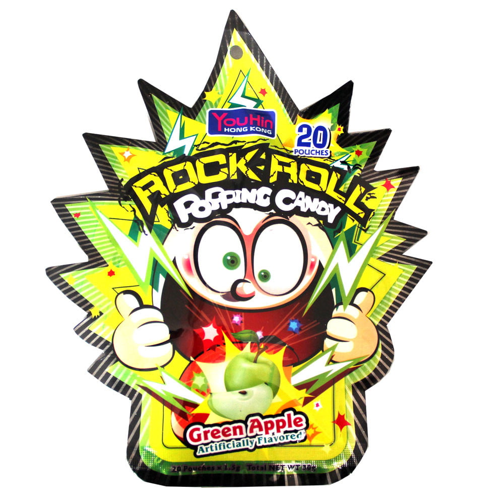 Bala Explosiva Sabor Maça Verde Rock Roll Popping Candy - 30 gramas 