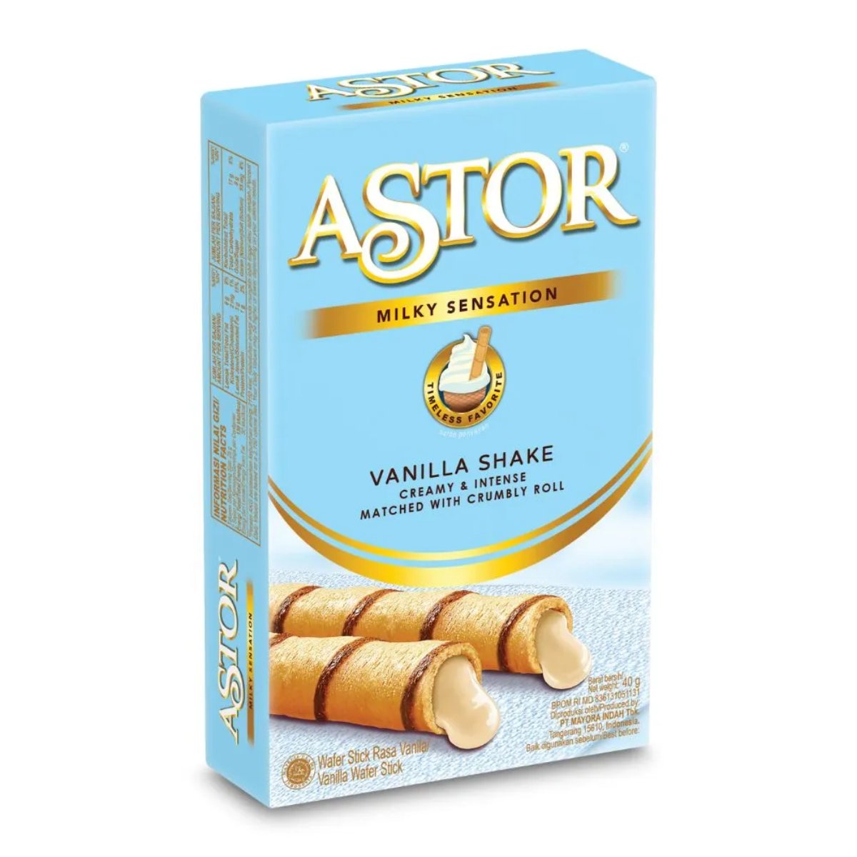 Biscoito em formato Tubo com Recheio de Shake de Baunilha Astor - 40 gramas