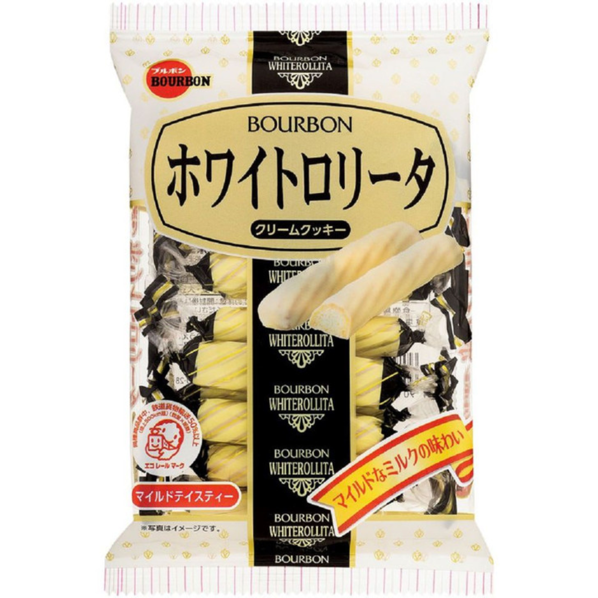 Biscoito Japones White Rollita Amanteigado com Cobertura de Chocolate Branco Bourbon – 98 gramas