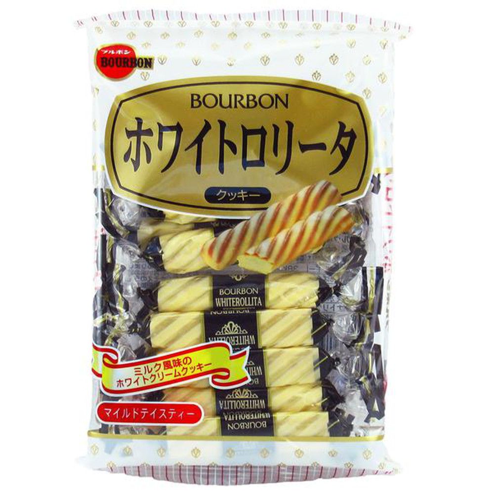 Biscoito Japones White Rollita Amanteigado com Cobertura de Chocolate Branco Bourbon – 100 gramas