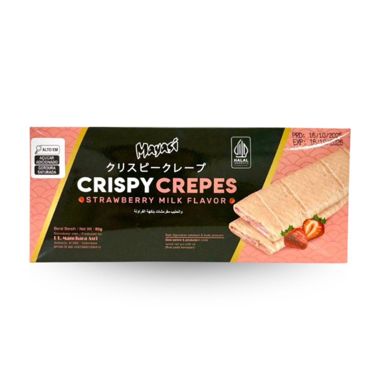 Crepe Crocante Recheado Sabor Morango e Leite Mayasi Crispy Crepes - 85 gramas