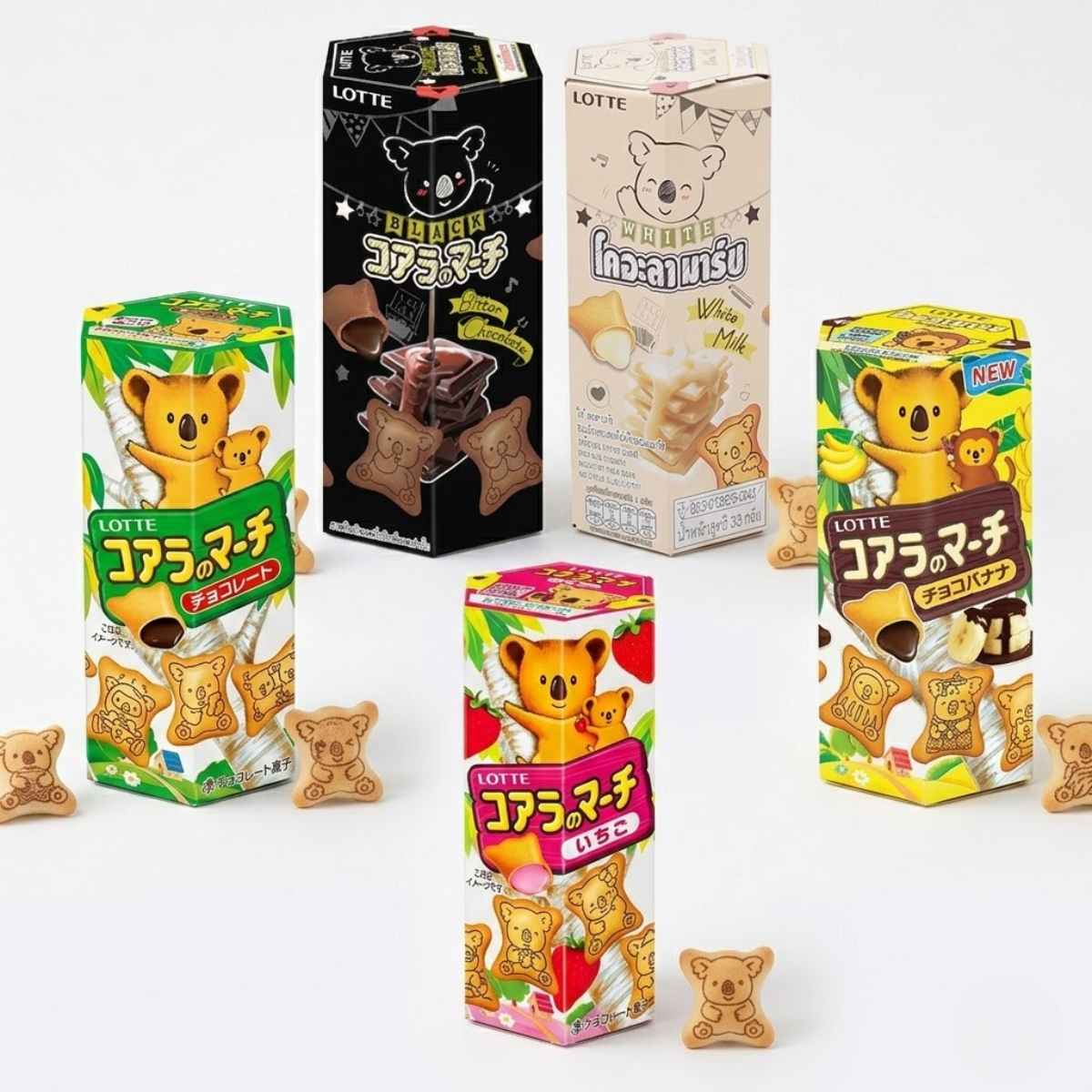 Kit Biscoito formato Koala Recheado Lotte - 5 Sabores