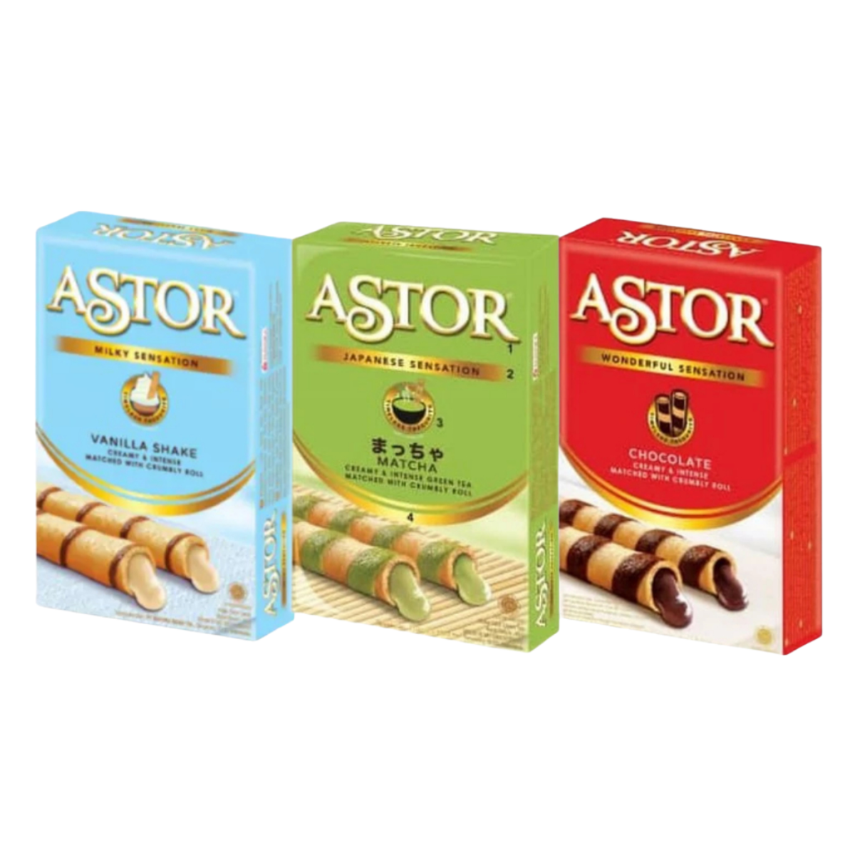 Kit de Biscoitos em formato Tubo com Recheio Astor 40 gramas - 3 Sabores
