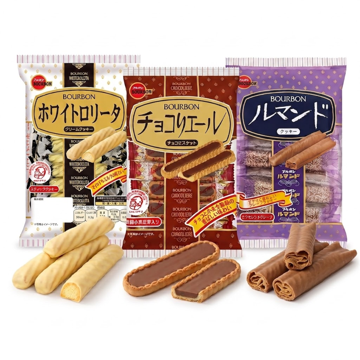 Kit de Biscoitos Japones de Chocolate Bourbon - 3 Sabores