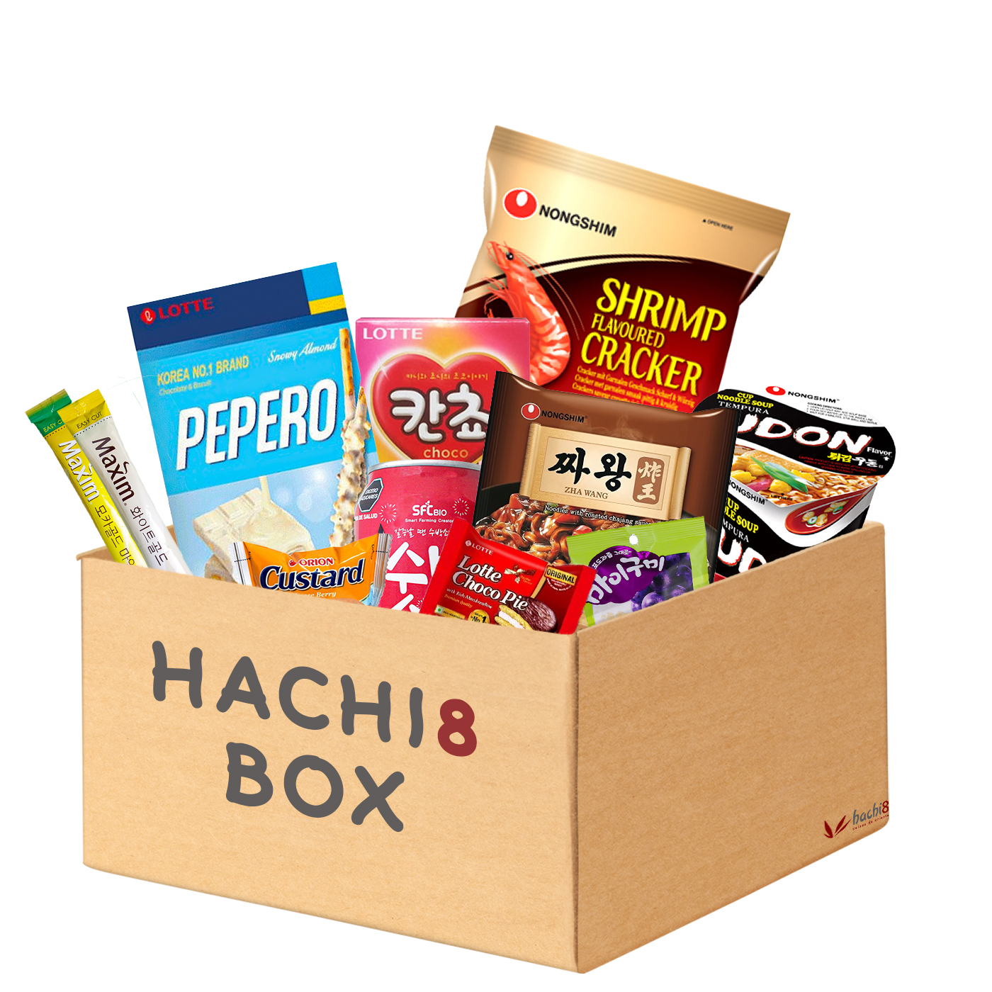 Kit de Doces Bebidas Snacks Hachi8 Box - Versão Coréia Especial