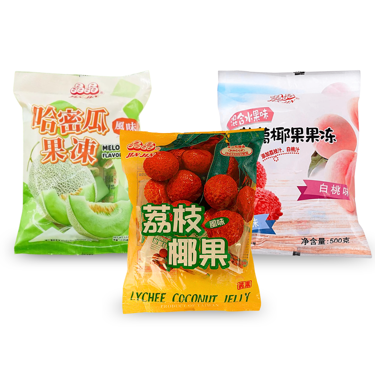 Kit de Pacotes de Mini Gelatinas Coconut Jelly Jin Jin – 3 Sabores