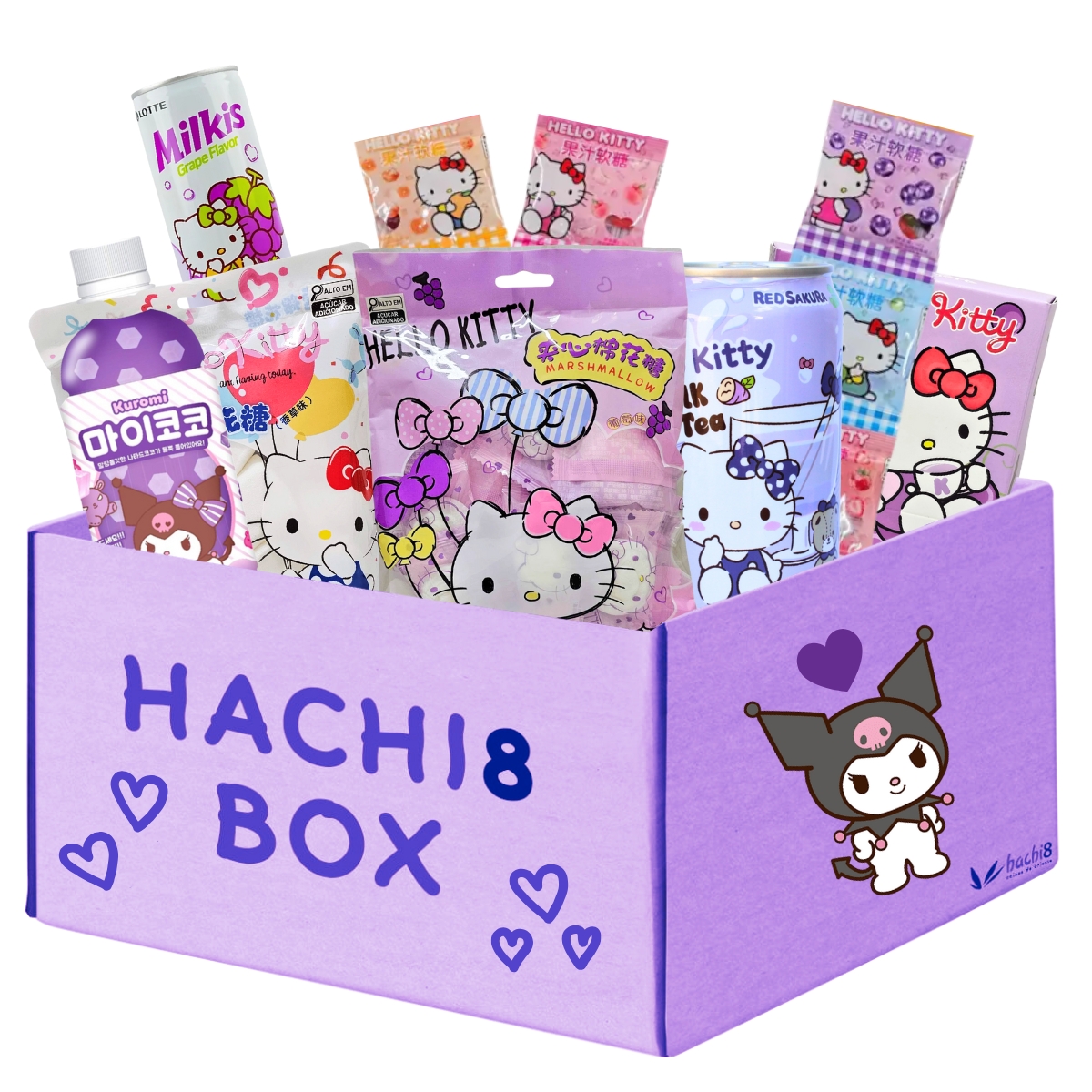 Kit de Snacks Sanrio Hachi8 Box Especial 2 - Versão Hello Kitty Kuromi