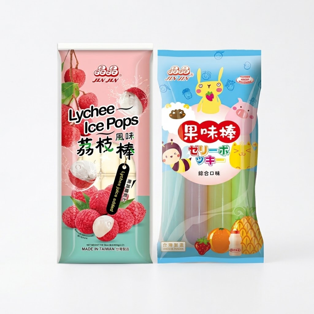 Kit Geladinho Chup Chup Importado Jin Jin - Sabor Lichia e Frutas Sortidas