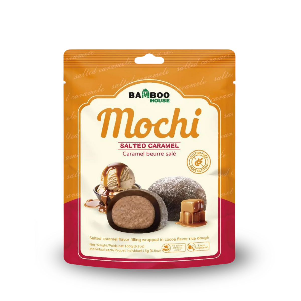 Mochi Importado Sabor Cacau com Recheio Sabor Caramelo Bamboo House - 180 gramas (Sem Glúten e Vegetariano)