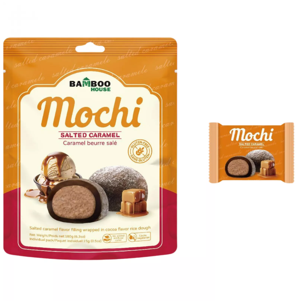 Mochi Importado Sabor Cacau com Recheio Sabor Caramelo Bamboo