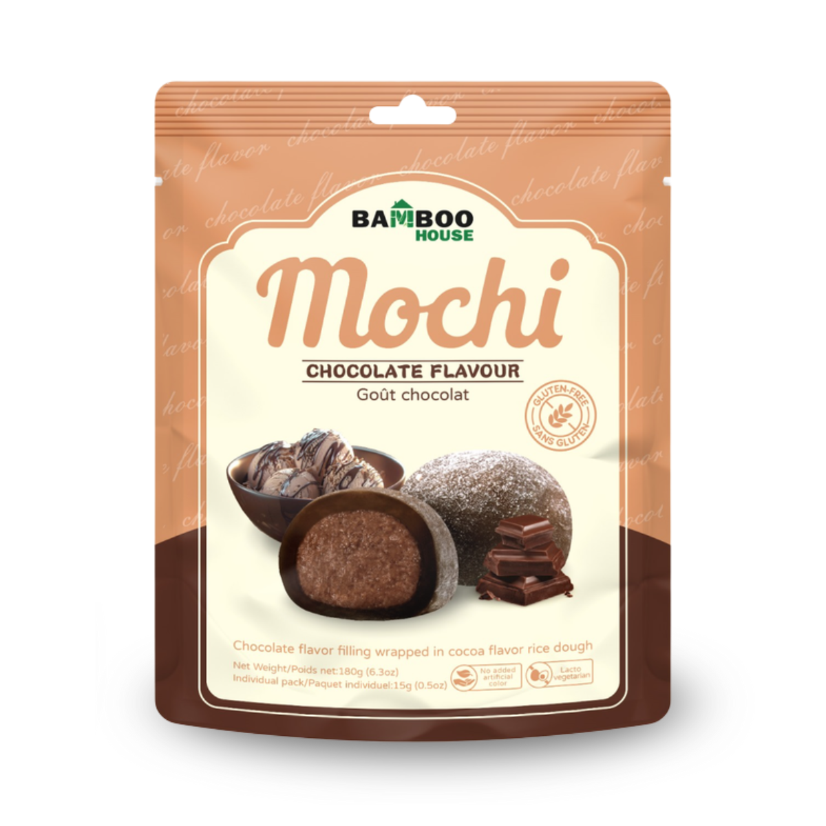 Mochi Importado Sabor Cacau com Recheio Sabor Chocolate Bamboo House - 180 gramas (Sem Glúten e Vegetariano)