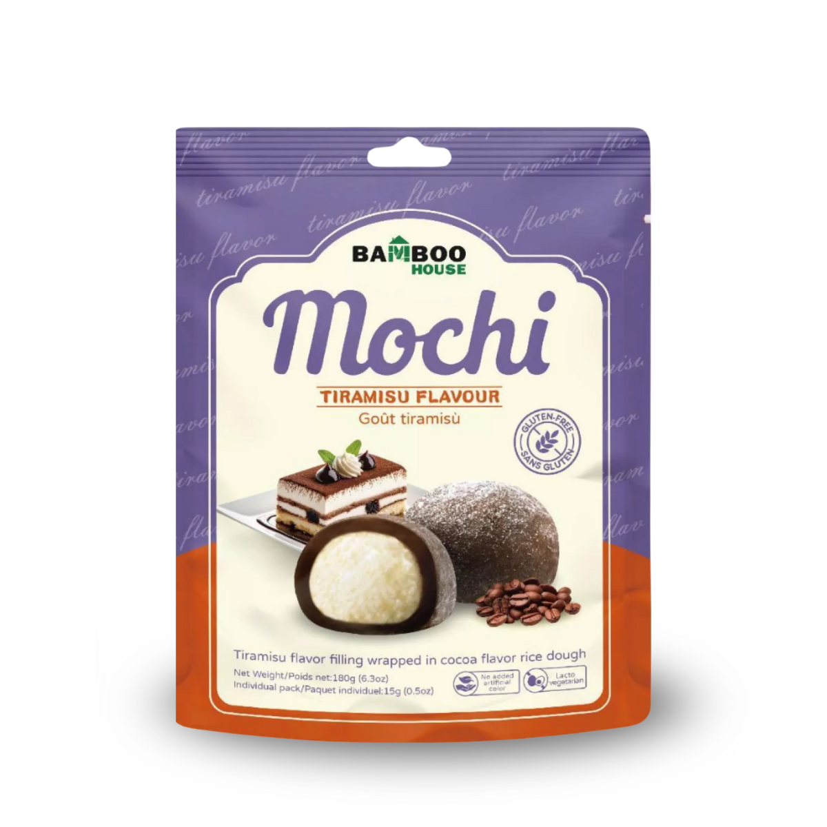 Mochi Importado Sabor Cacau com Recheio Sabor Tiramisu Bamboo House - 180 gramas (Sem Glúten e Vegetariano)