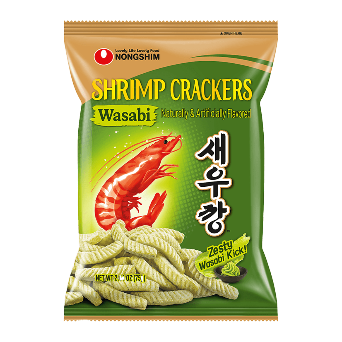Salgadinho Coreano de Camarão com Wasabi Shrimp Cracker - 75 gramas