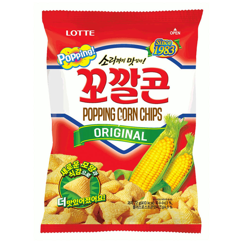 Salgadinho Coreano de Milho Original Popping Corn Chips Lotte - 72 gramas