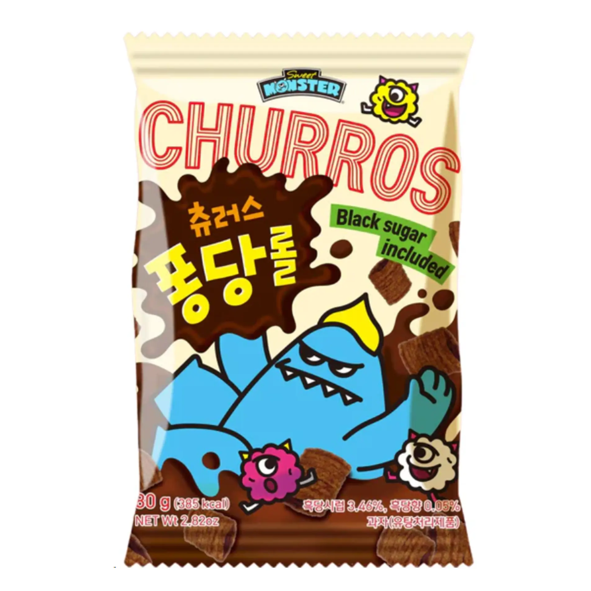 Salgadinho Coreano Sabor Churros com Açúcar Mascavo Sweet Moster Churros - 80 gramas