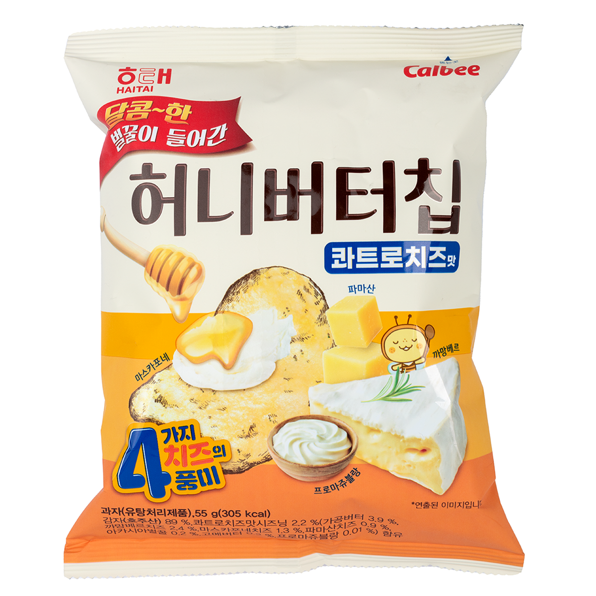 Salgadinho Importado Coreano de  Batata Sabor Quatro Queijos, Manteiga e Mel - Honey Butter Chip 55g