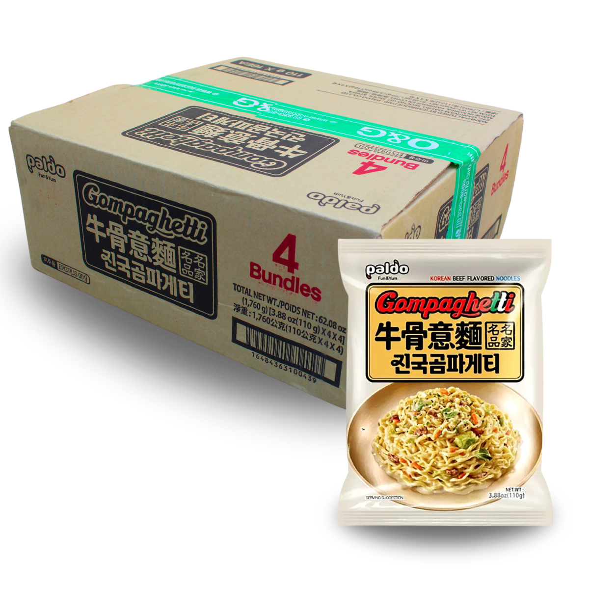 Caixa de Lamen Coreano Cremoso Gompaghtetti Sabor Carne Paldo 110g - 16 Pacotes