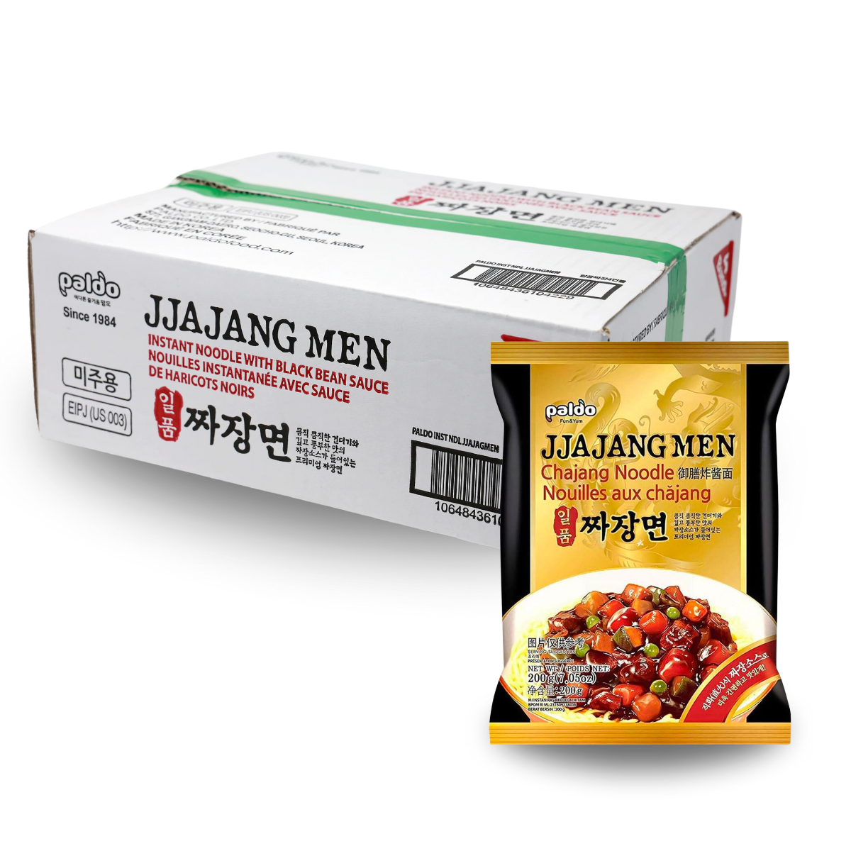 Caixa de Lamen Coreano Jjajangmen Tipo Chajangmen Paldo 200 gramas - 16 Pacotes