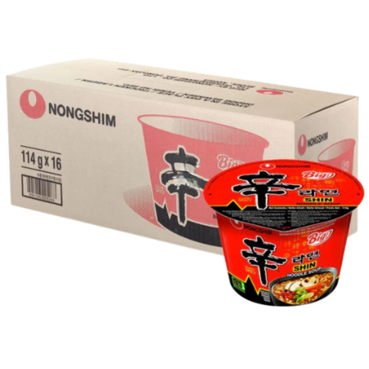 Caixa de Lamen Coreano Shin Ramyun Picante Carne e Legumes Big Bowl 114g - 16 Copos