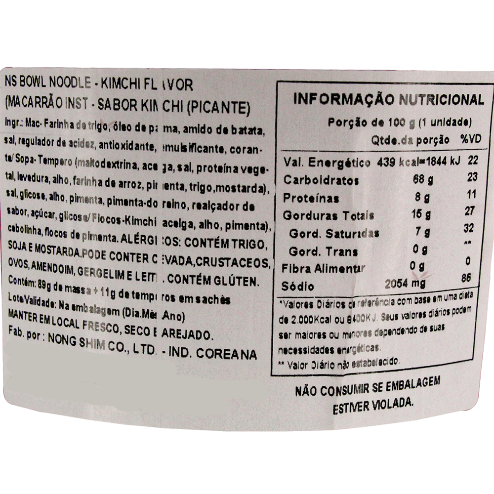 Caixa Lamen Coreano Bowl Noodle Kimchi Picante Legumes Copo 100