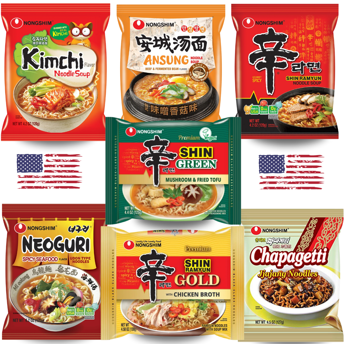 Kit Especial de Lamens Nongshim Versão Americana - 7 Sabores