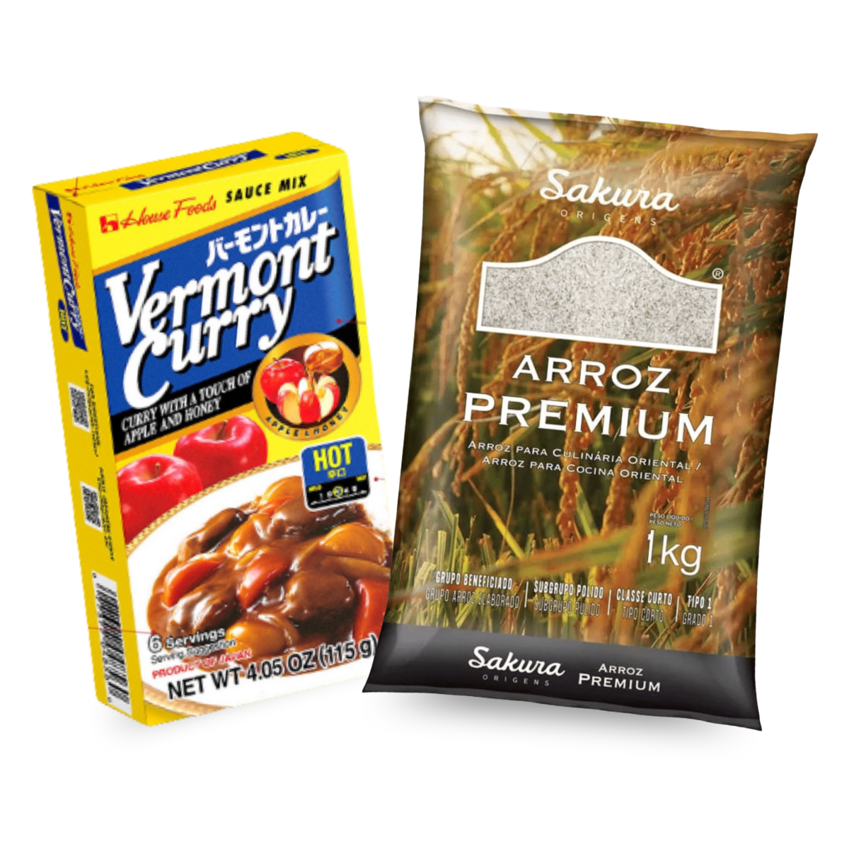 Kit Karê Japones: 1 Pacote de Arroz Sakura Kg  + Curry Forte Vermont 115g