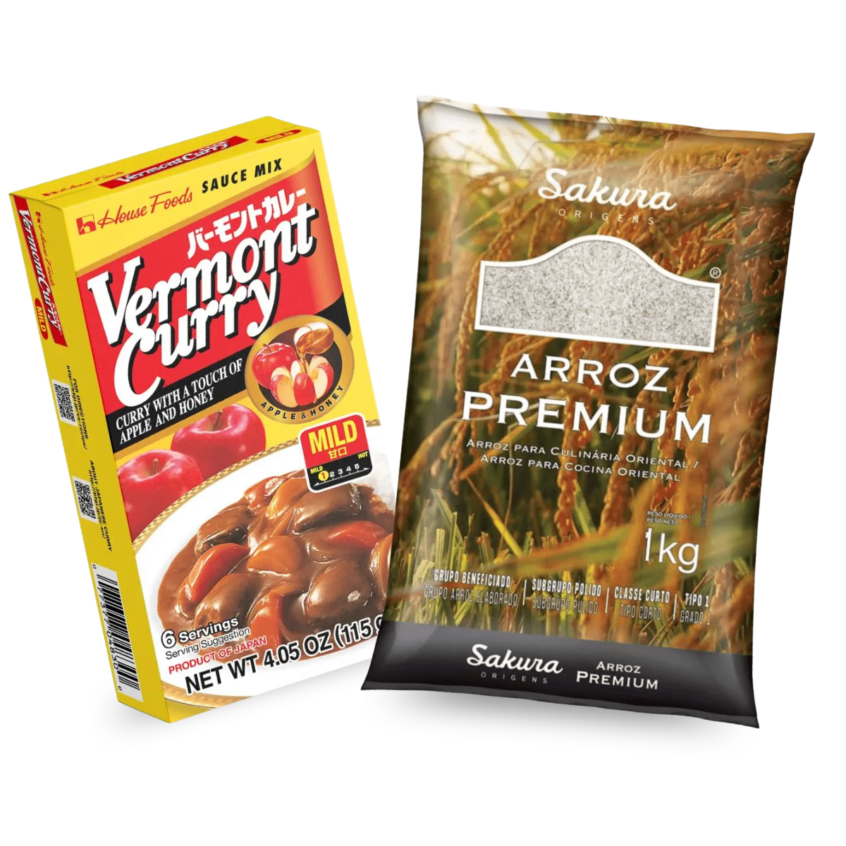 Kit Karê Japonês: Arroz Sakura Kg + Curry Nível Fraco Vermont 115g