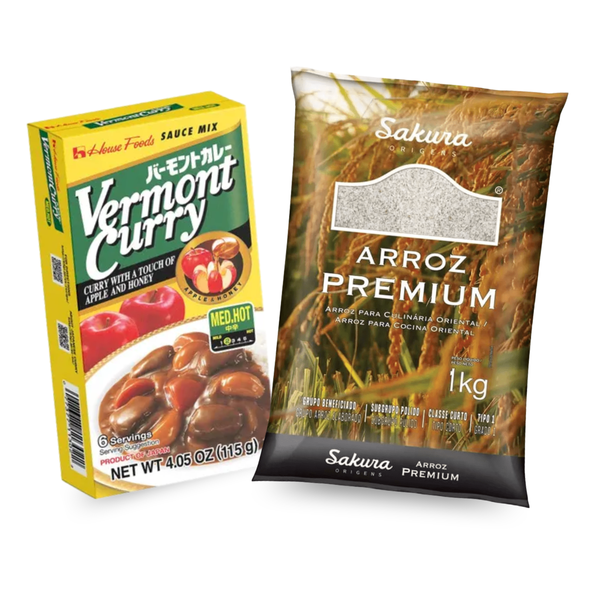 Kit Karê Japones: Pacote de Arroz Sakura Kg + Curry Médio Vermont 115g