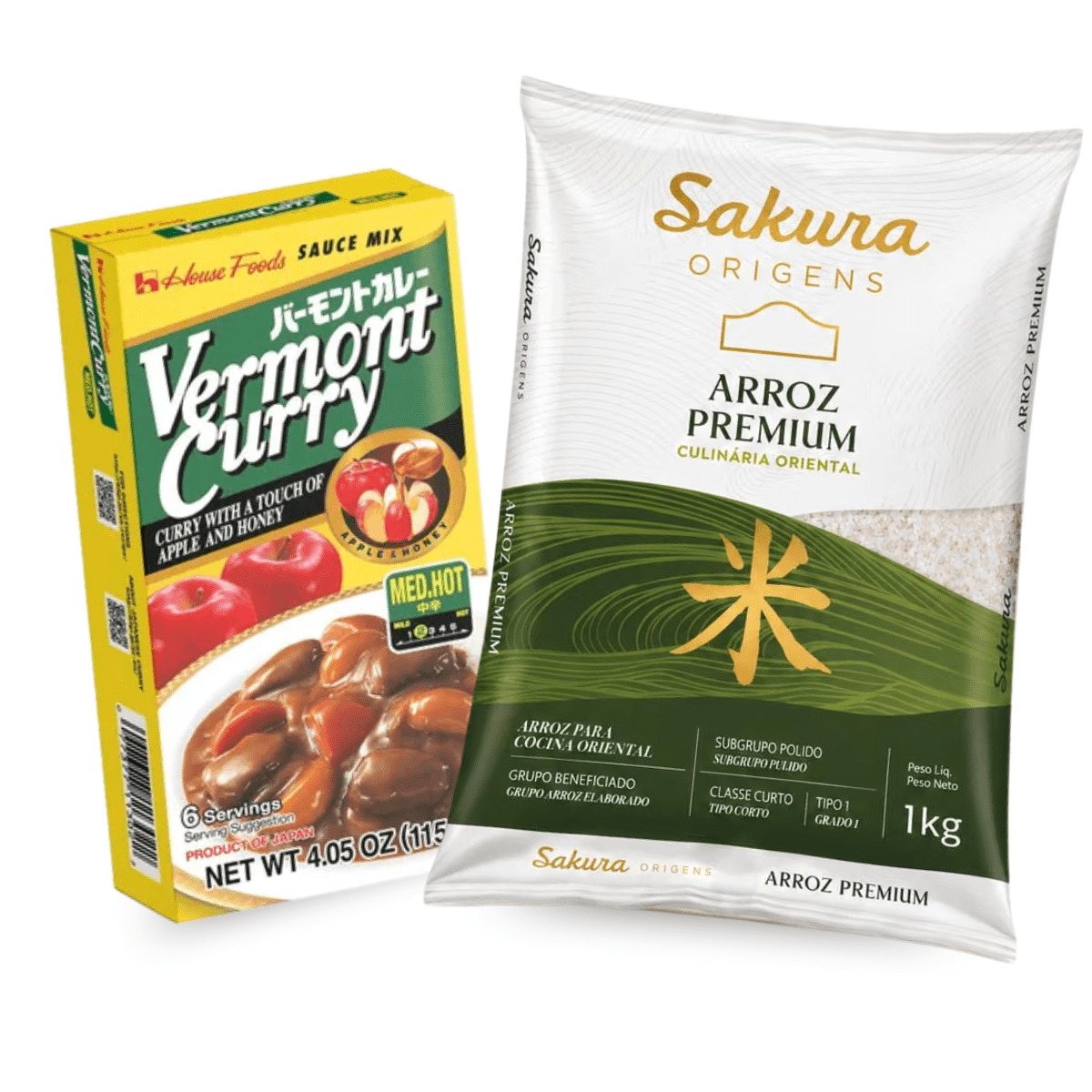 Kit Karê Japones: Pacote de Arroz Sakura Kg + Curry Médio Vermont 115g