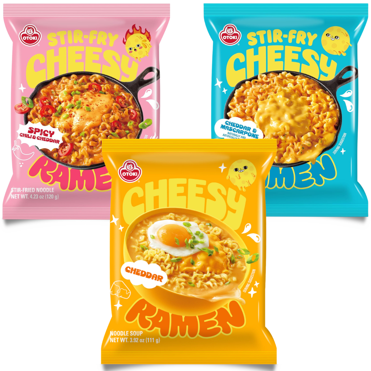 Kit Lamen Coreano Sabor Queijo Cheddar Sitr-Fry Ramen Ottogi - 3 Sabores