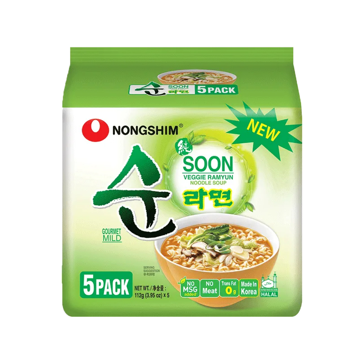 Kit Lamen Coreano Vegetariano Suave Nongshim Ramyun 112 gramas - 5 Pacotes