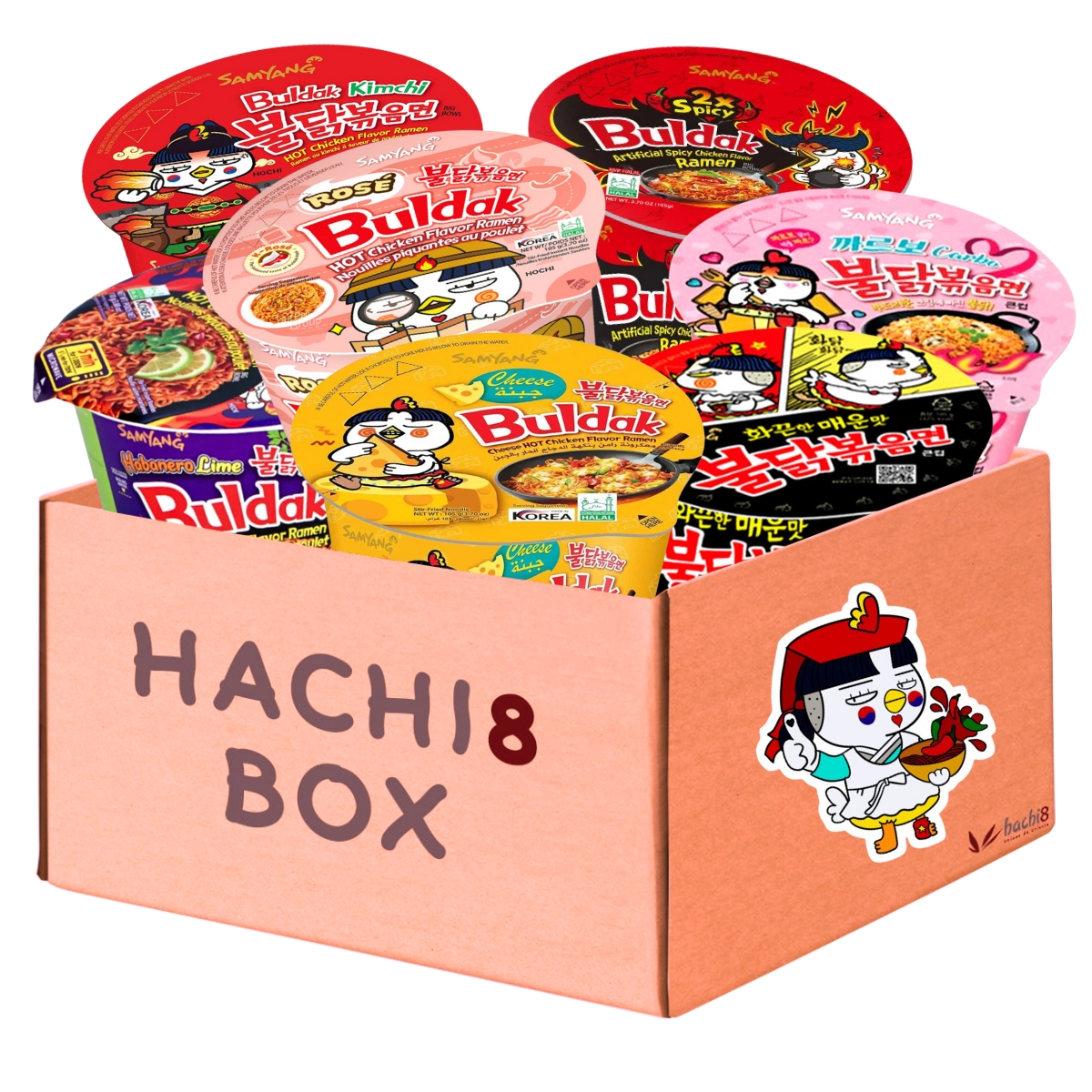 Kit Lamen Hachi8 Box Big Bowl Buldak - 7 copos