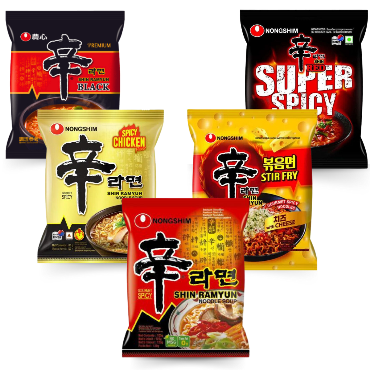 Kit Lamen Shin Ramyun Picante Sabores Diversos Nongshim - 5 Pacotes