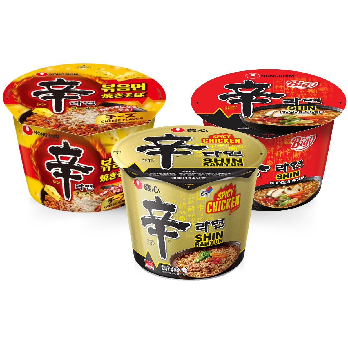 Kit Lamen Shin Ramyun Picante Sabores Diversos Nongshim BIG BOWL - 3 COPOS