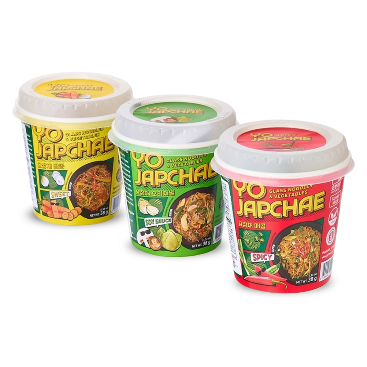 Kit Macarrão Coreano de Batata Doce Vegetariano Yo Japchae Copo 38 gramas - 3 Sabores