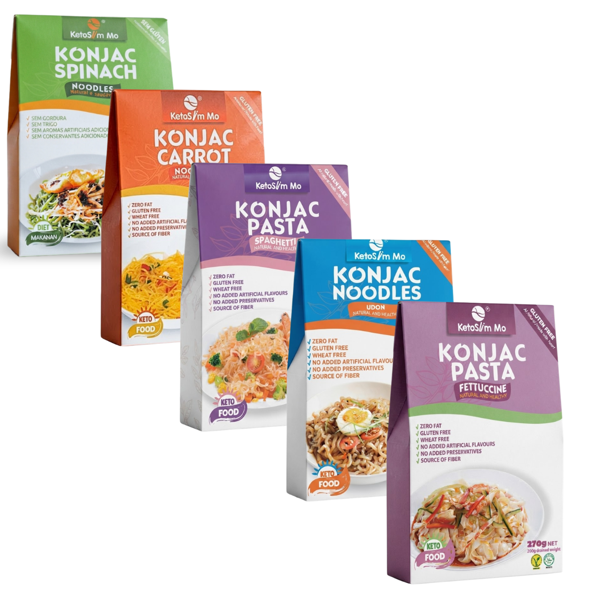 Kit  Macarrão e Massa de Konjac KetoSlim Mo Zero Glúten e Low Carb - 5 Sabores