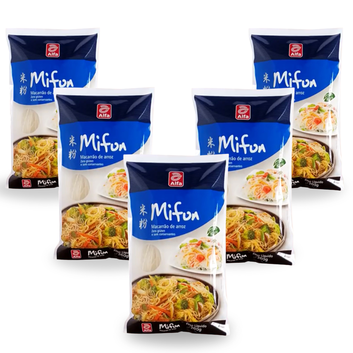 Kit Macarrão Oriental de Arroz Mifun Alfa 200 gramas - 5 Pacotes