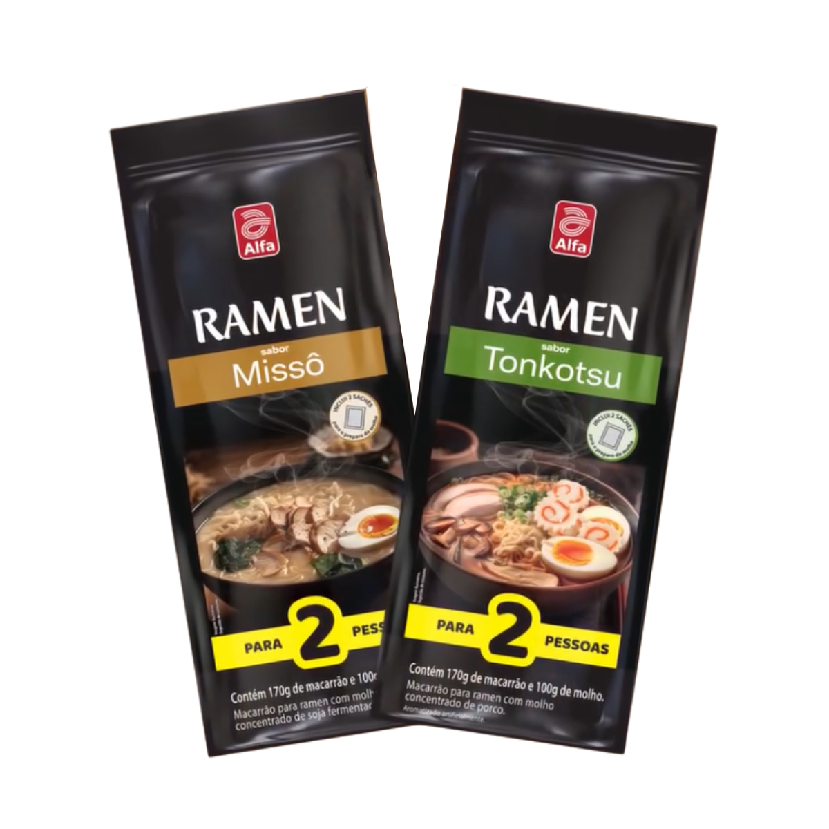 Kit Macarrão para Ramen com Molho Pronto Concentrado de Soja Fermentada (Missô) e Carne de Porco (Tonkatsu)  Alfa - 270g