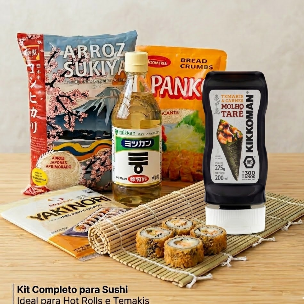 Kit para Hot Roll Culinária Premium Arroz Sudare Nori Tarê Tempero Panko