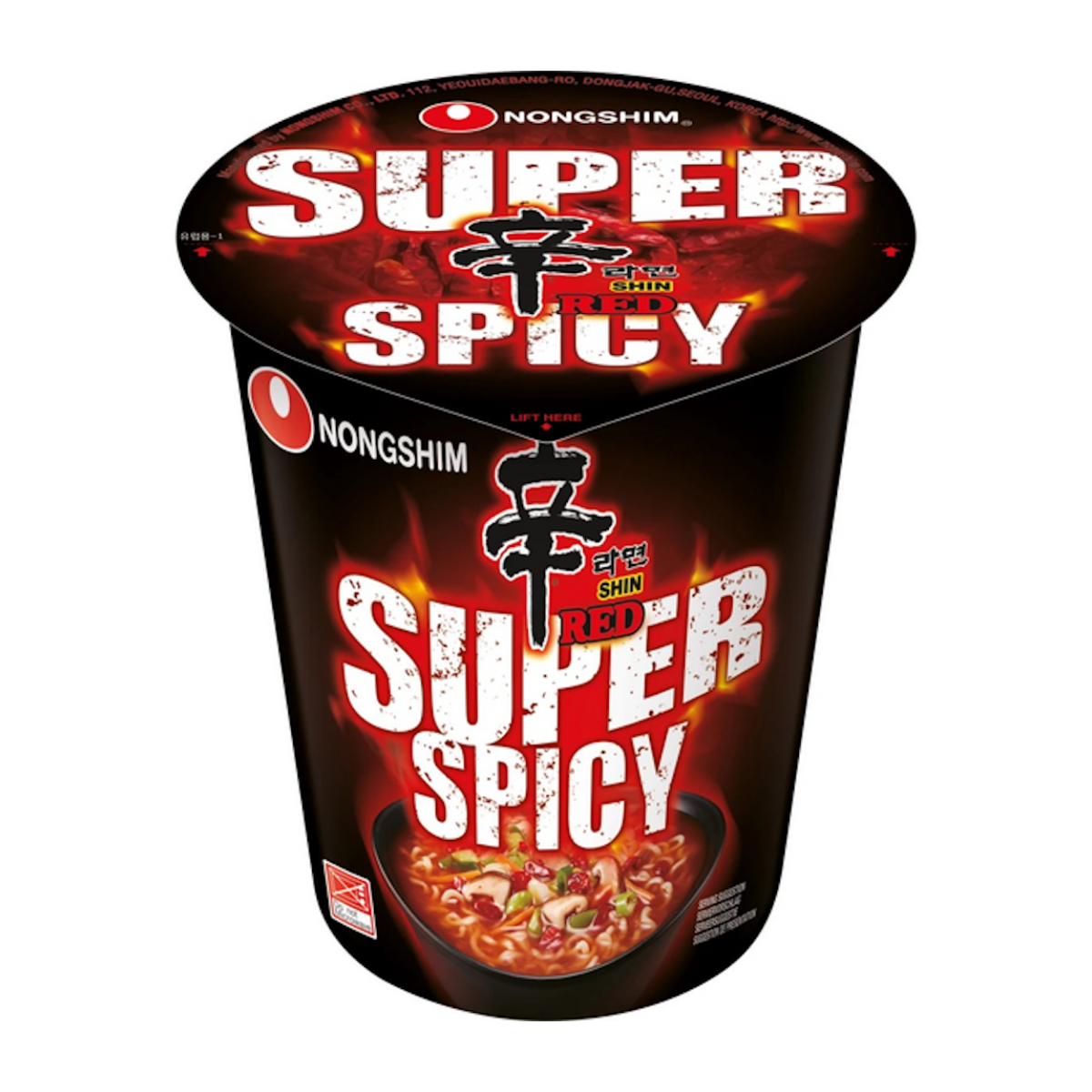 Lamen Coreano Shin Ramyun SUPER SPICY RED Picante Carne e Legumes Copo - 68 gramas