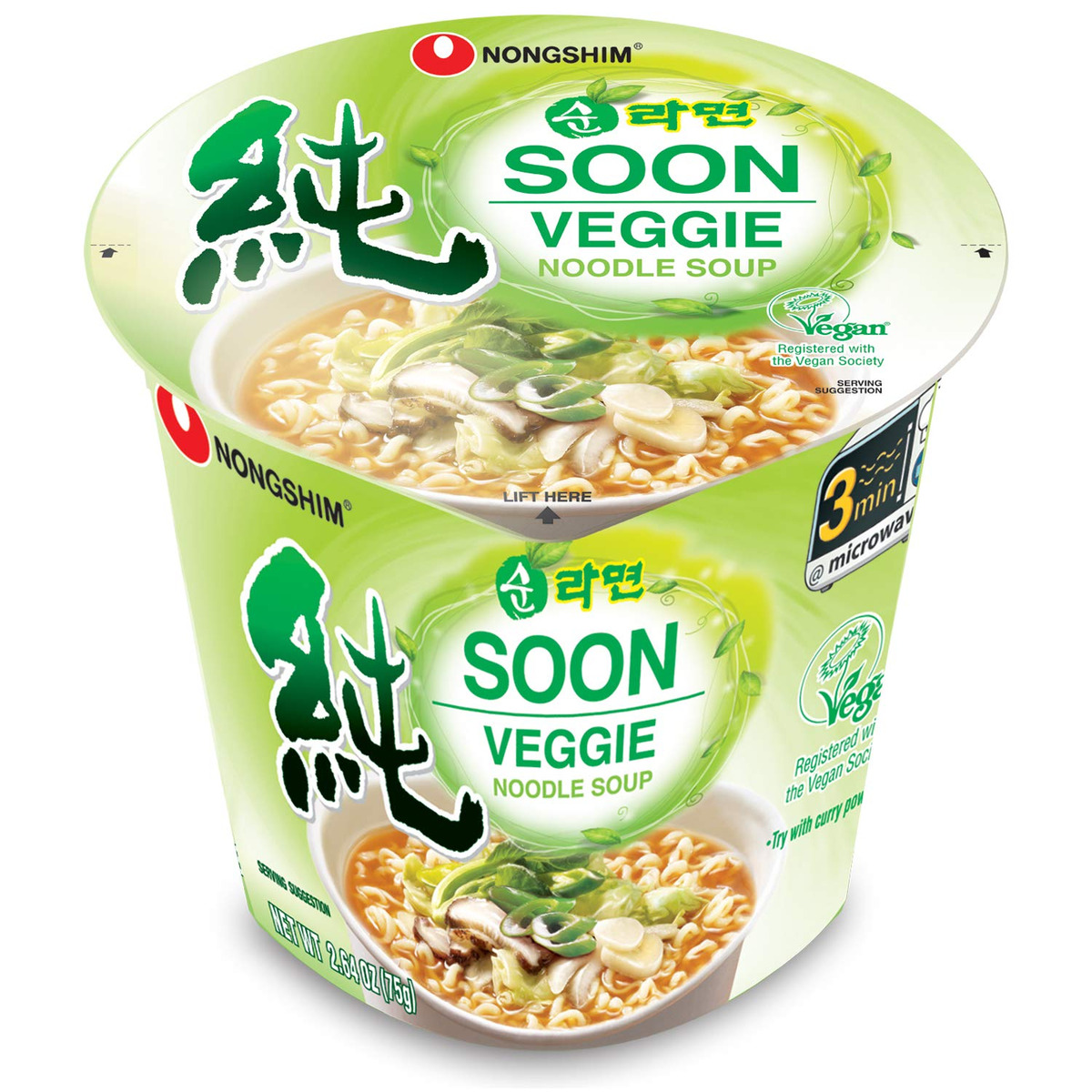 Lamen Vegano Vegetariano Suave Nongshim Soon Veggie Copo Made in USA - 75 gramas