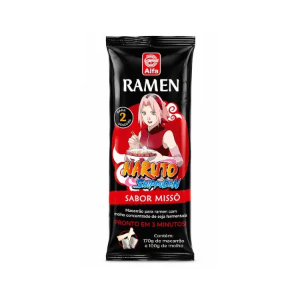 Macarrão para Ramen com Molho Pronto Concentrado de Soja Fermentada (Missô) Naruto Shippuden Alfa - 270 gramas