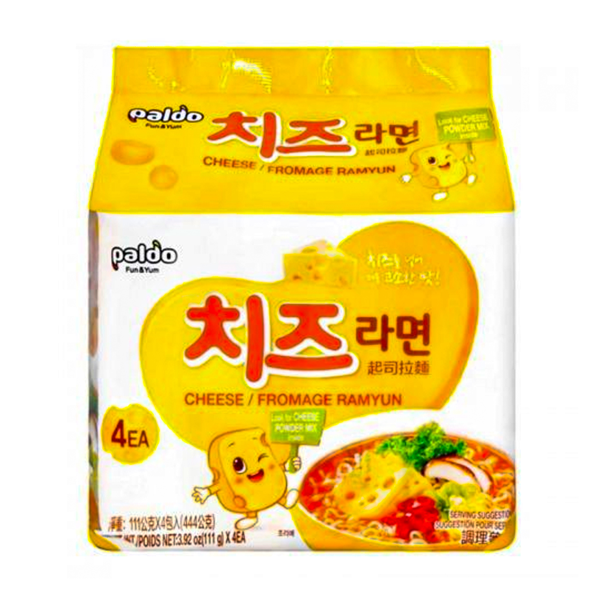 Pacote Lamen Coreano Sabor Queijo Cheese Ramyun Paldo 111 gramas - 4 Unidades