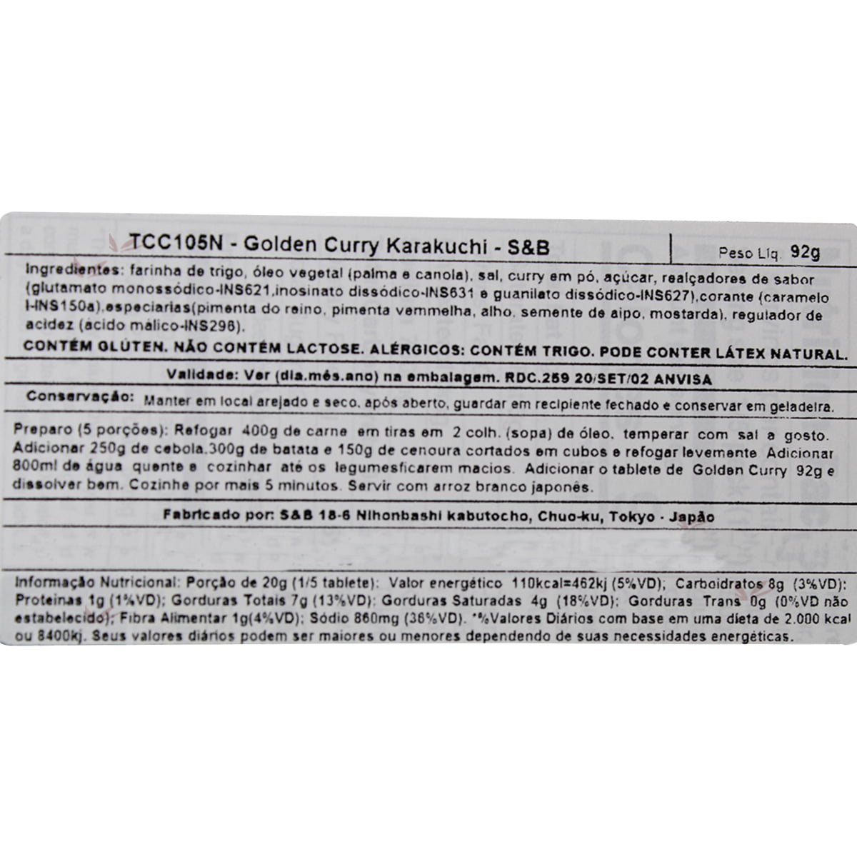 Tempero Golden Curry Karê Karakuchi Picante Japonês S&B 92g - Hachi8