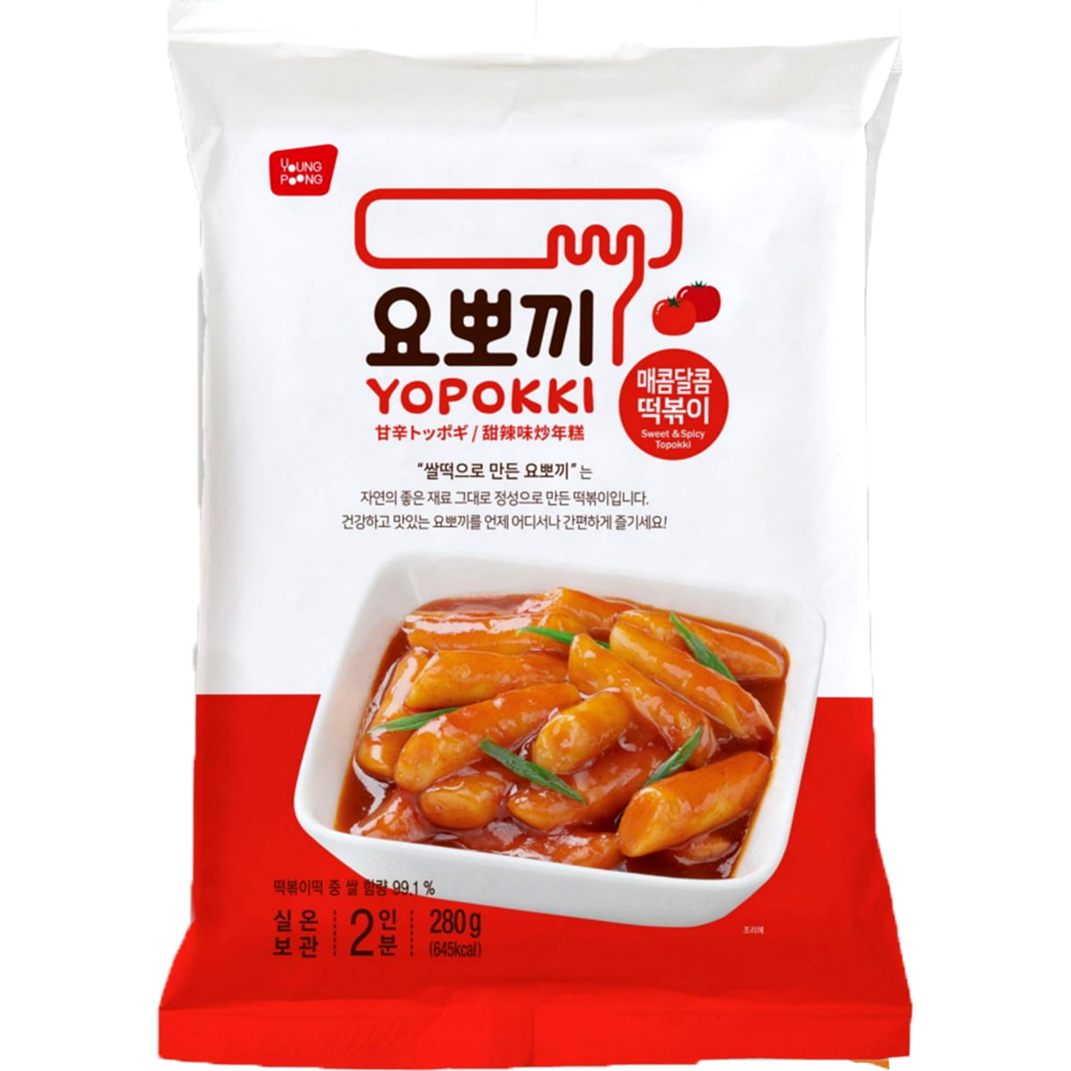 Yopokki Bolinho de Arroz Coreano Instantâneo sabor Original Sweet Spicy Topokki Pack - 280 gramas