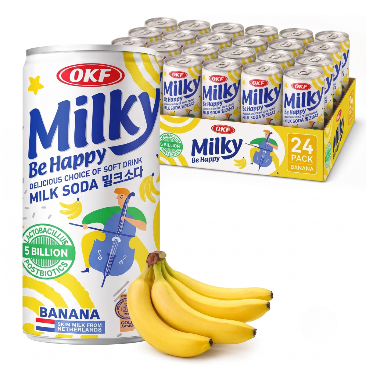 Caixa de Bebida Gaseificada MILKY Sabor Banana com Lactobacillus OKF 250mL - 24 Latas